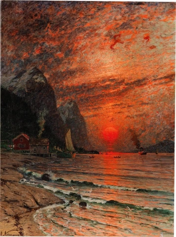 Adelsteen Normanna solnedgang over fjorden - 1918
