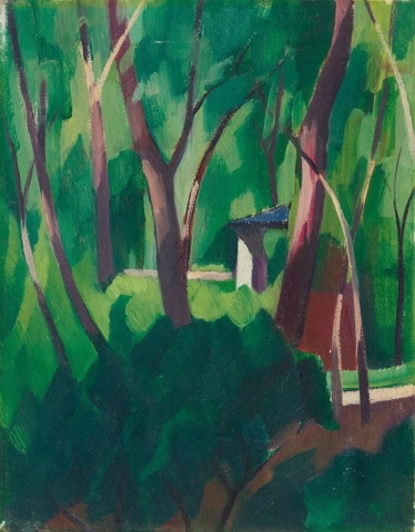 Adolf Erbslöh, Parklandschaft mit Bäumen und Häuschen, 1926
