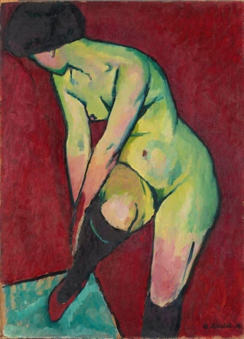 阿道夫·厄布斯洛 (Adolf Erbsloh) 戴着吊袜带的裸体 1909