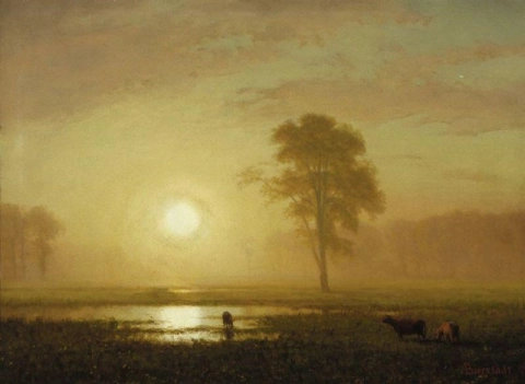 Albert Bierstadt Auringonlasku tasangoilla noin 1887