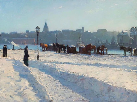 Cena de inverno de Alfred Bergstrom na orla marítima de Estocolmo