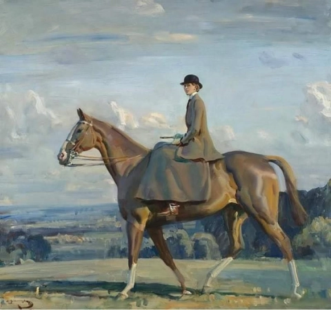 Альфред Маннингс, Портрет леди Барбары Лоутер верхом на лошади, около 1910 г.