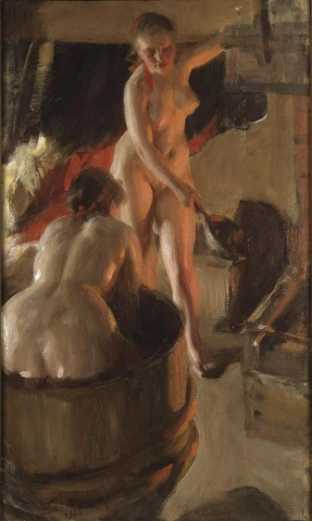 Chicas de Dalarna bañándose Badande Kullor - 1906