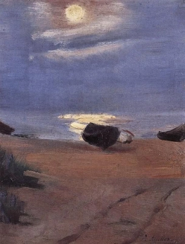 Anna Ancher, Boats in the Moonlight on South Beach