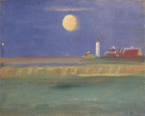 Anna Ancher, Kuuilta, Majakka (Måneskinsaften, Fyrtårn), 1904