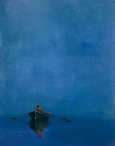 Anne Packard roddbåt på blått 1976