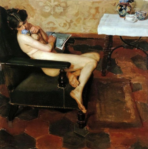 Antonio Ortiz Echague alasti nojatuolissa
