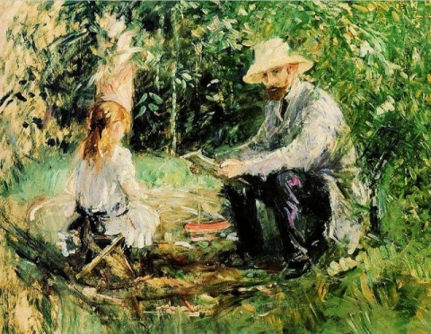 بيرث موريسوت يوجين مانيه وابنته في الحديقة - 1883