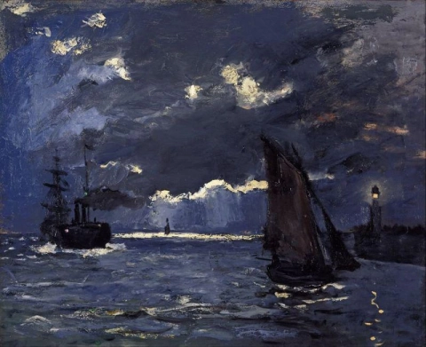 A Seascape Shipping By Moonlight - 1864