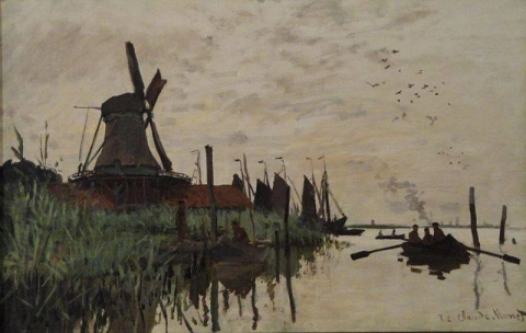 Väderkvarn och båtar nära Zaandam, 1871