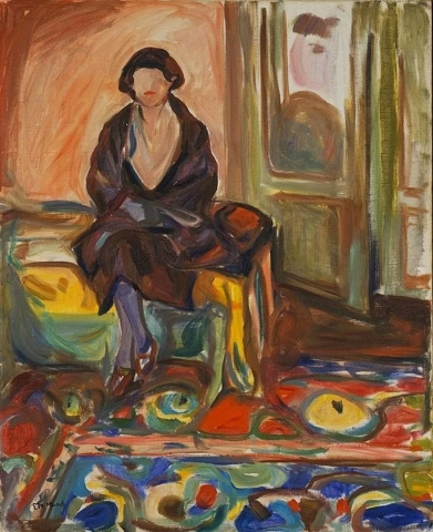 坐在沙发上的模特，1920-21