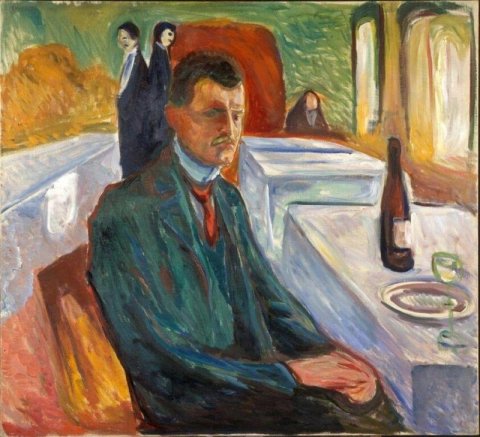 Self-portrait With A Bottle Of Wine 1906