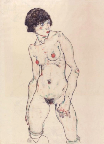 Nu Debout Aux Bas - 穿着丝袜的裸体女孩直立 - 1912