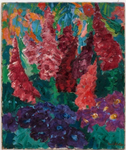 Blomsterträdgårdar, Violett und rot, 1918