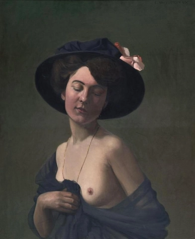 戴黑帽子的女人，1908 年
