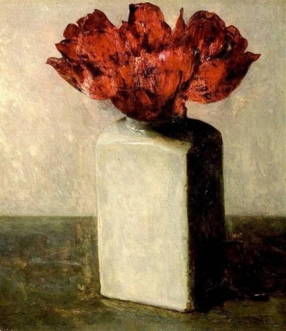 Floris Verster, Tulips In A Square Delft Vase 1916
