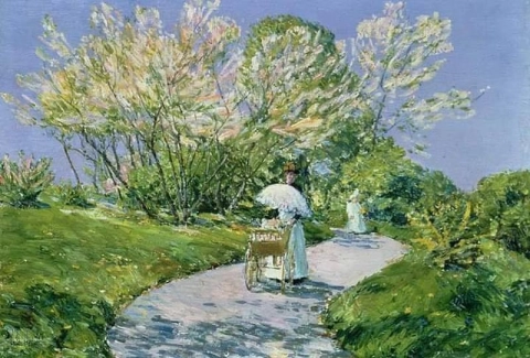弗雷德里克·柴尔德·哈萨姆，《公园散步》，1889
