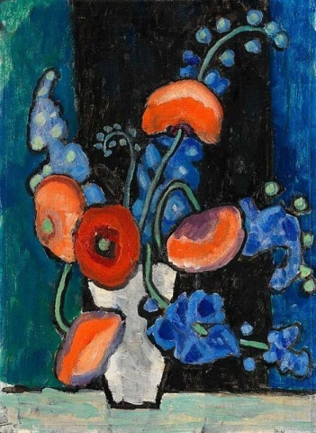 Gabriele Munter, Stilleben med blomster i en hvit vase, 1940