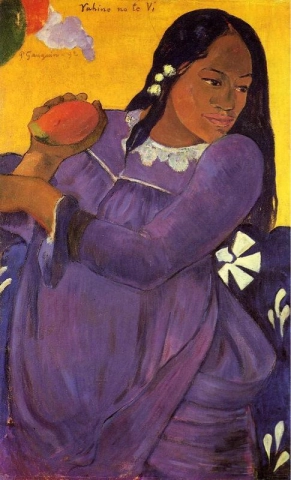 Nainen mangon kanssa