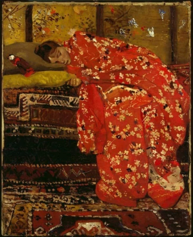 George Hendrik Breitner flicka i en röd kimono 1896