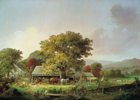 George Henry Durrie, Herfst in New England, cider maken, 1863
