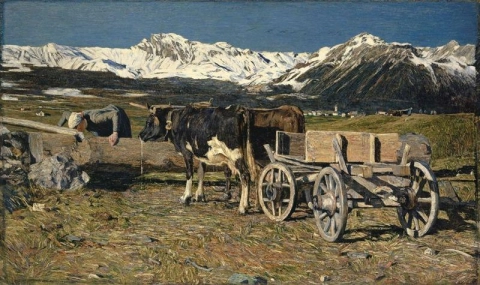 Джованни Сегантини, На водопое (Коровы в ярме), 1888 г.