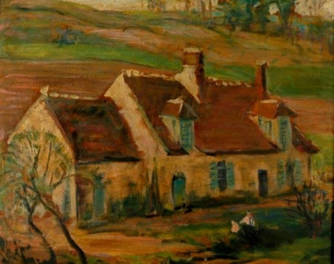 Grant Wood, maalaistalo lähellä Moretia, 1925