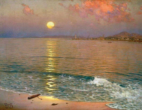 Guillermo Gomez Gil Crepúsculo na costa de Málaga, 1918