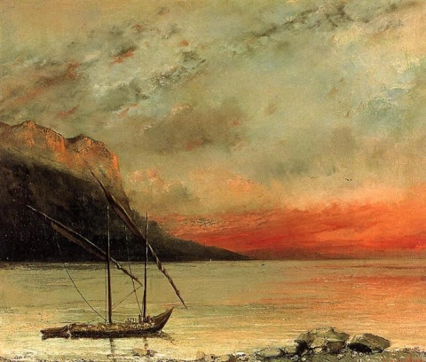 Gustave Courbet zonsondergang boven het meer van Leman 1874