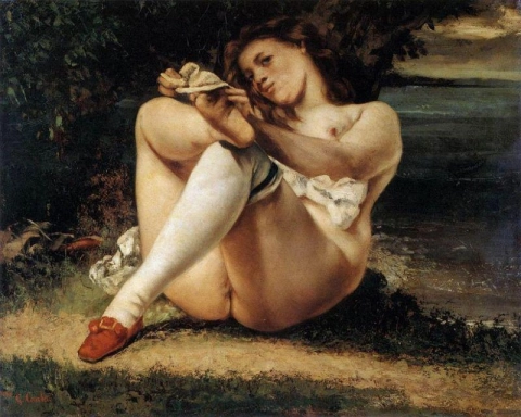 Gustave Courbet-vrouw met witte kousen. 1861