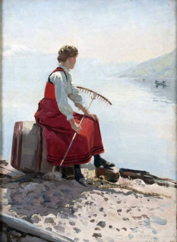 Hans Dahl Nainen haravan kanssa 1911
