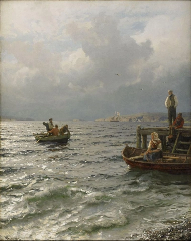 Hans Fredrik Gude Pescador na costa