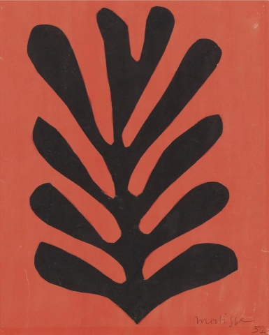 红色背景上的黑色叶子 - 1952
