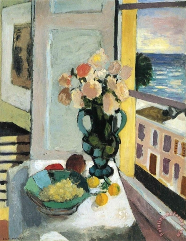 Blommor framför ett fönster 1922