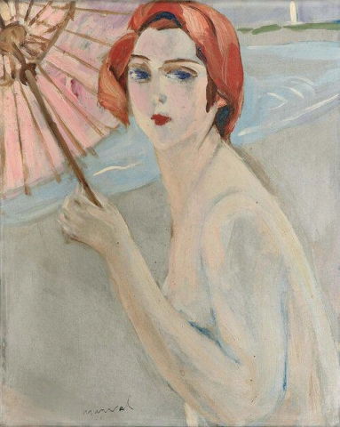Uimari sateenvarjon kanssa, 1924