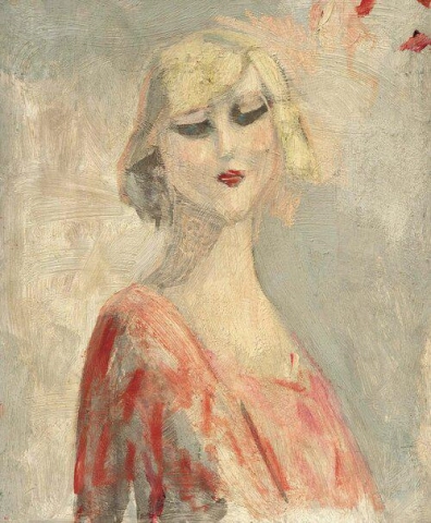 戴红色胸花的金发女郎，约 1924 年