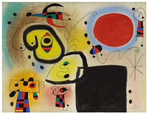 Characters And Bird In Front Of The Sun 1952