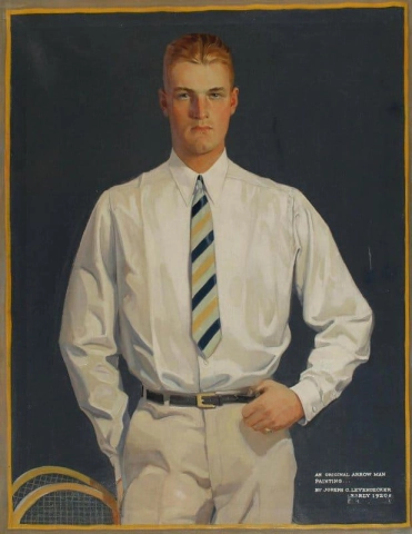 Un hombre joven con raqueta de tenis 1920