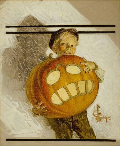 Niño sosteniendo calabaza tallada de Teddy Roosevelt 1912