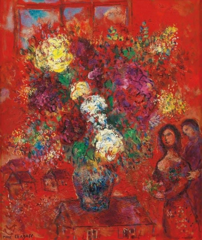 赤い背景の花束 1965