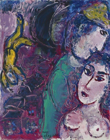 Die Liebenden auf violettem Hintergrund, ca. 1965-70