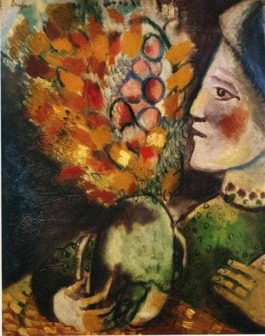 Frau mit Blumenstrauß 1910