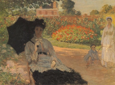 Camille im Garten mit Jean und seinem Kindermädchen
