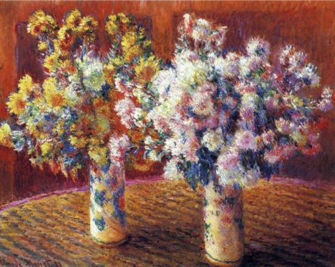 Två vaser med krysantemum