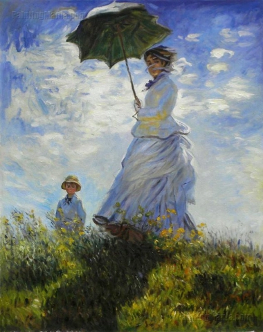 Vrouw met parasol - Madame Monet en haar zoon