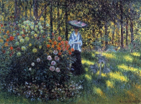 Kvinna Med Parasoll I Trädgårdarna Av Argenteuil