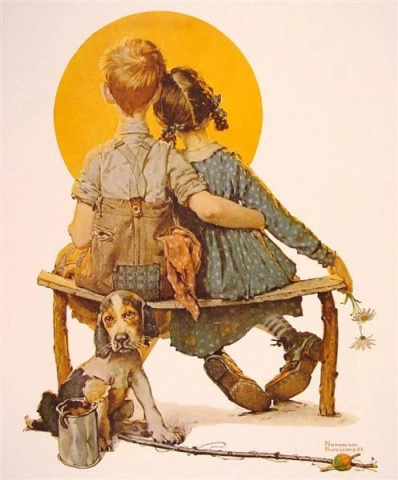 Poika ja tyttö katselemassa kuuta 1926