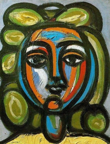 Голова женщины с зелеными кудрями 1946 г.