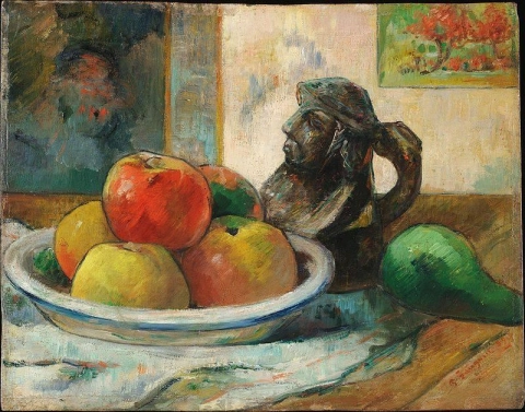 Manzanas, peras y cerámica, 1889