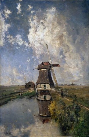 ポール・ジョセフ・コンスタンティン・ガブリエル、「7月に」として知られるオランダの干拓地にある工場 - 1889年 by さまざまなアーティスト  油絵複製販売